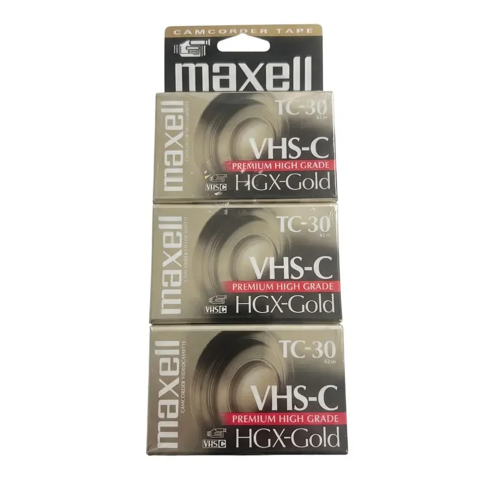 Sealed Maxell HGX-Gold TC-30 VHS-C Camcorder Videocassette 3-Pack‎ Retro Vintage